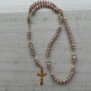 Antique Vatican Pilgrimage Sterling Silver Capped Crystal Bead Rosary Cross